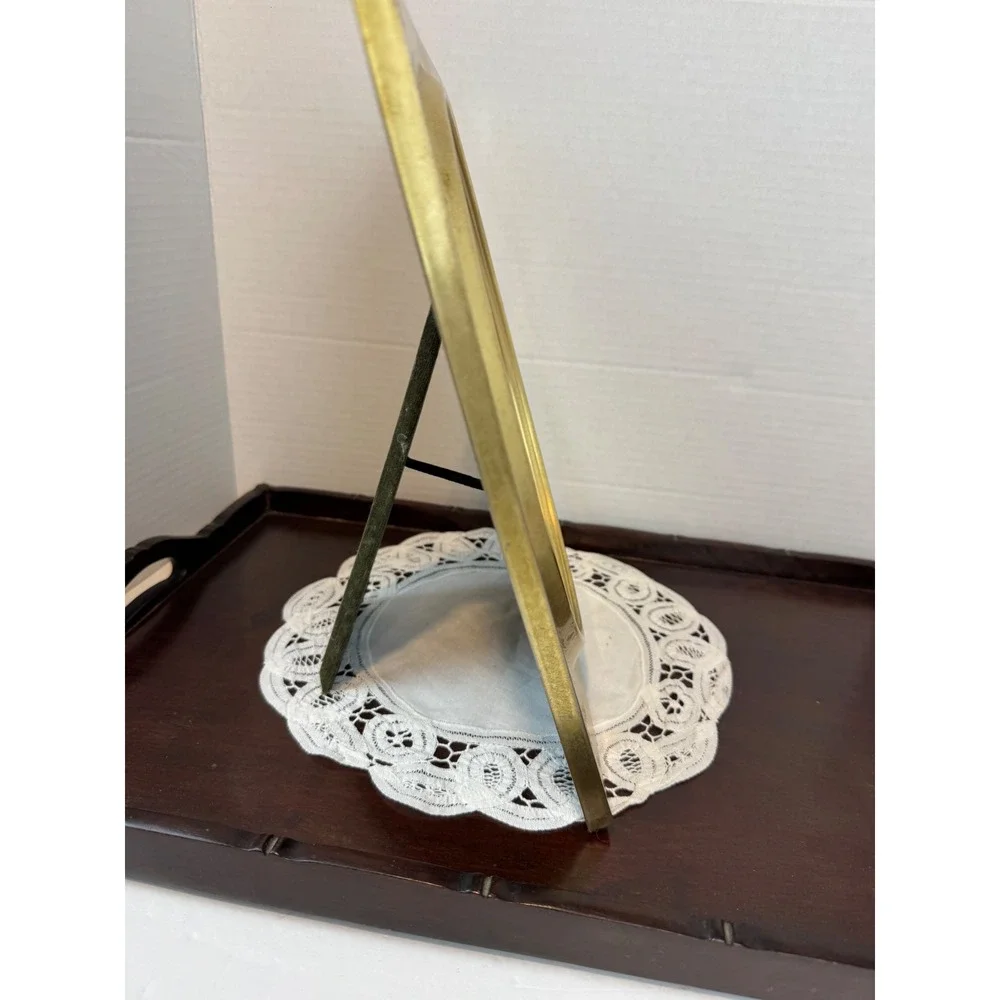 Vintage Gold‎ Etched Floral Oval Picture Frame Velvet Back 9x11.5 Tabletop Wall